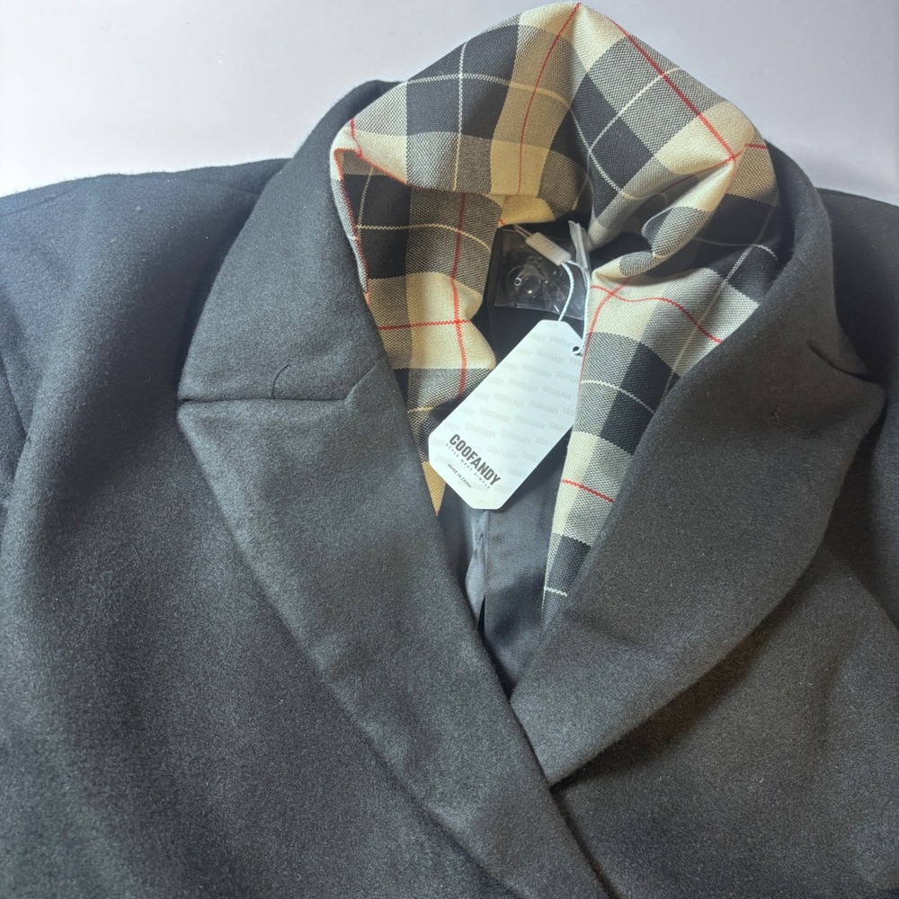 Men's XL Black‎ Overcoat Blazer Jacket Detachable Plaid Scarf Coofandy NWT